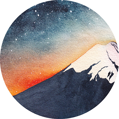 Detail Aquarelle CatMat Nuit sur le Mont Fuji